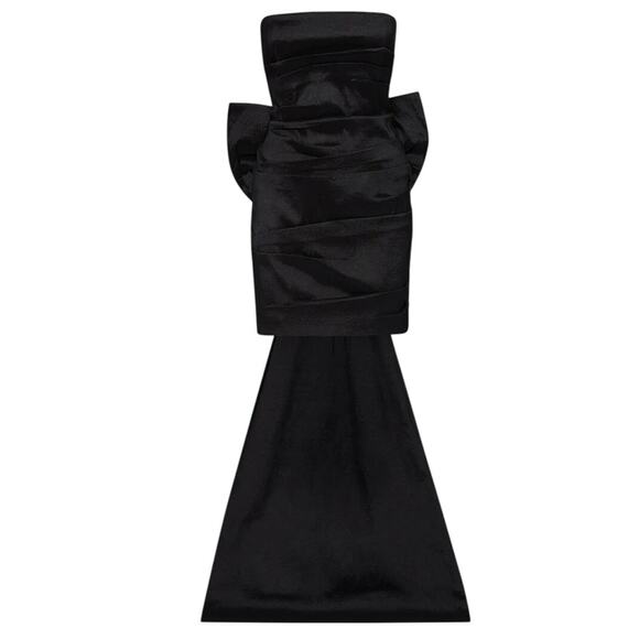 Betsey Johnson Claire Black Ruched Mini Wedding Dress Bow Whimsygoth Strapless L - Picture 3 of 16